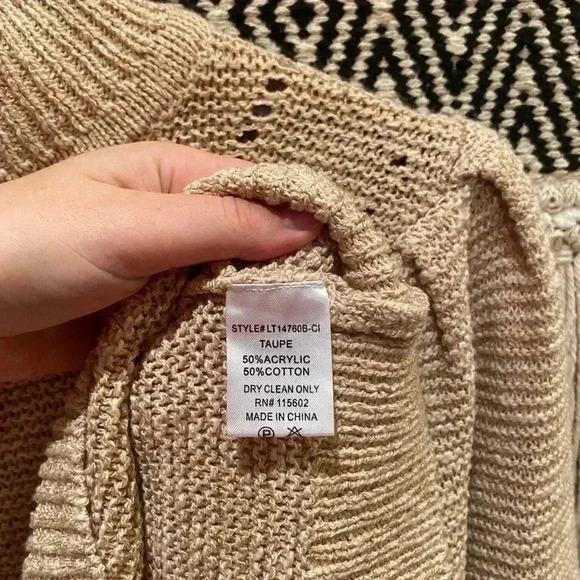 LUSH TAUPE TAN KNOT SWEATER S - Picture 3 of 4